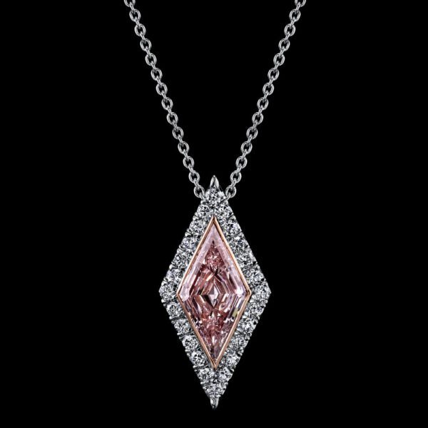 Unique 1.45ct Lozenge (Kite Shape) Fancy Light Pink VVS1 Natural Diamond Pendant with 24 stunning colorless natural diamonds